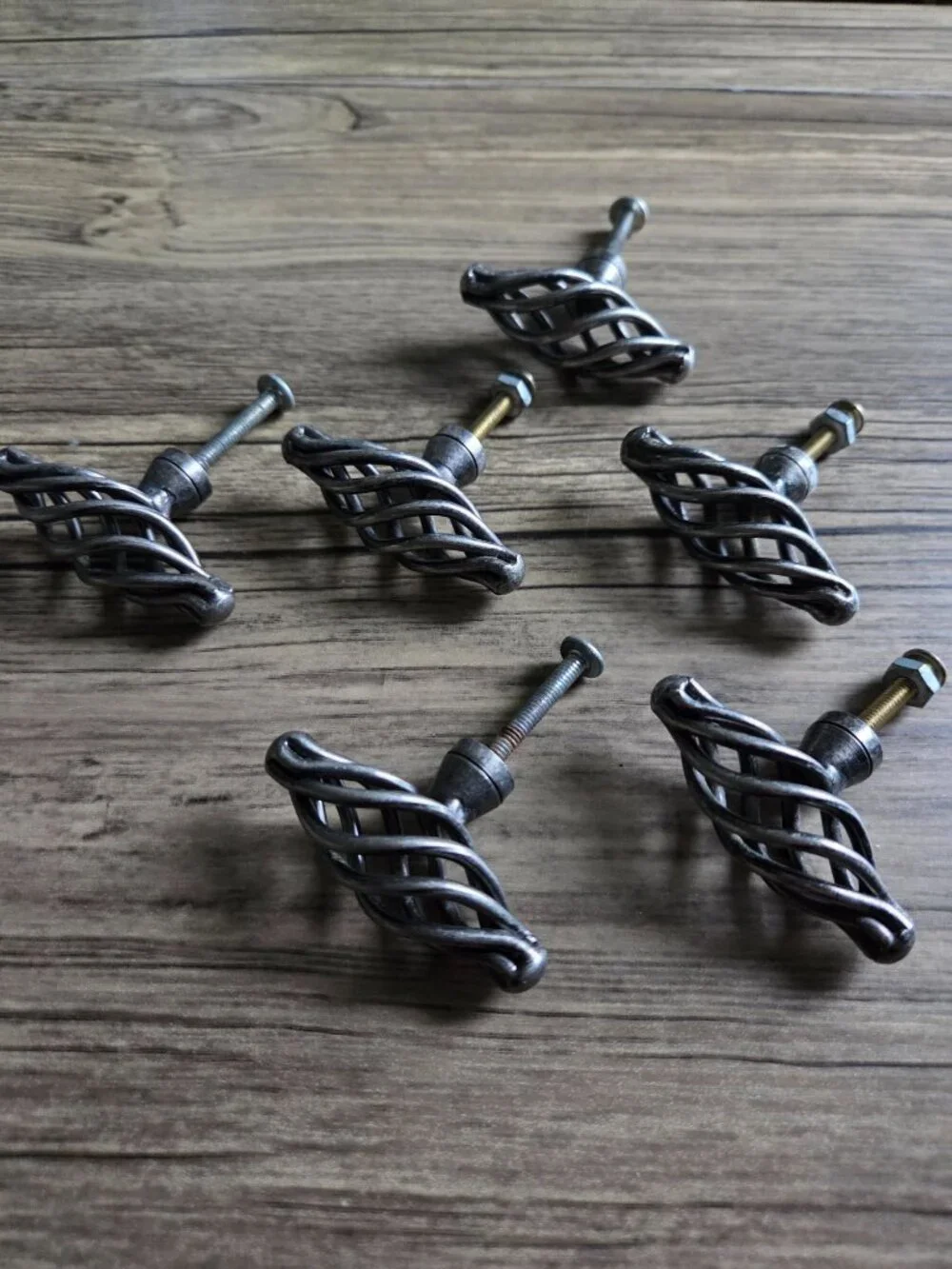 Set of 6 VTG Twist Metal Birdcage Cabinet Knobs in Antique Pewter Finish